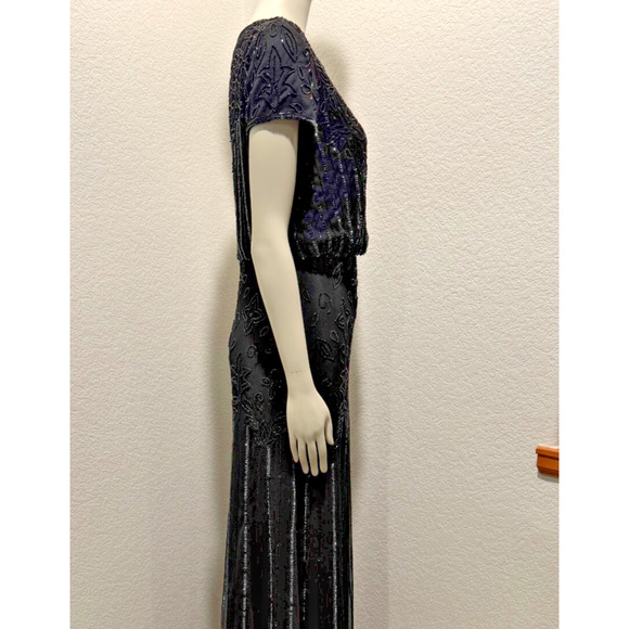 Adrianna Papell Black Beaded Maxi Formal Whimsigoth Fairy Sz 2 Ethereal - Picture 7 of 10